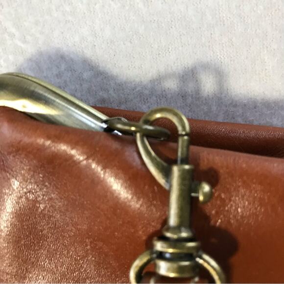 Patricia Nash cognac tan leather wristlet small purse with kiss closure - Picture 12 of 13